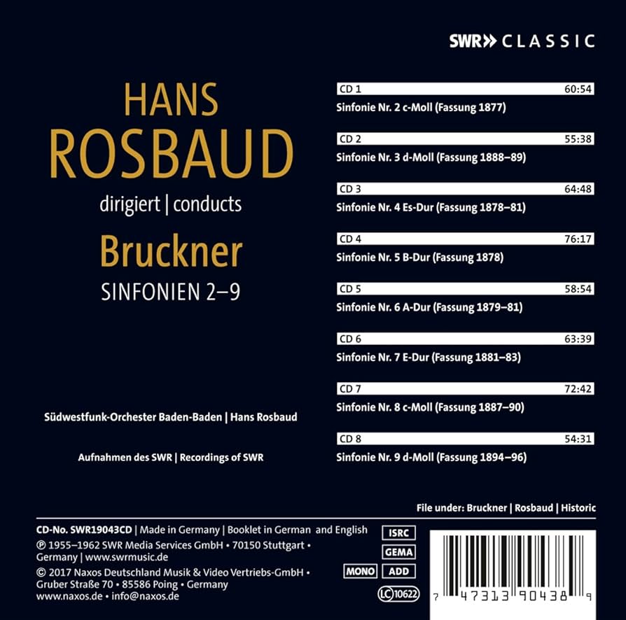 Amazon.co.jp: Hans Rosbaud - Bruckner Sinfonien 2-9 (8CD