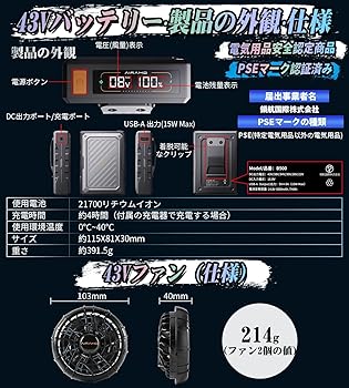 Amazon.co.jp: 【2025年注目作】43V超高出力 ファンバッテリーセット
