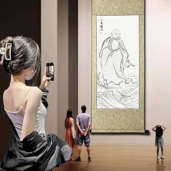 Amazon.co.jp: 画家手描き 掛軸 掛け軸 おしゃれ 水墨画 菩提達磨大師