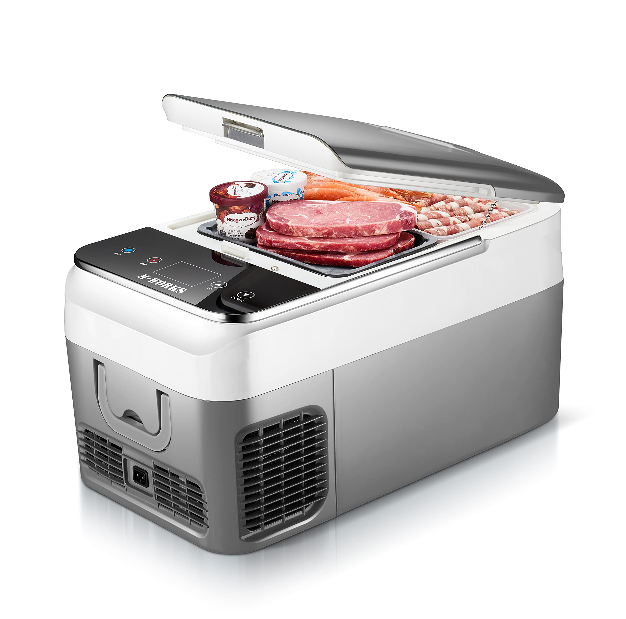 Amazon.co.jp: M-WORKS 26L 車載＆家庭兼用 ポータブル冷蔵庫 冷凍庫