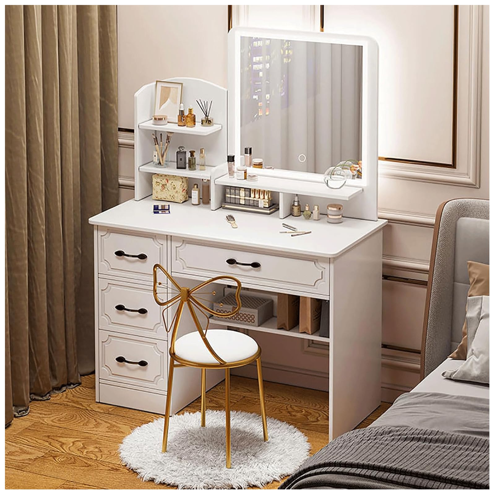 美品】ドレッサー ホワイト 【完成品】スツール別【現場画像4枚目】 美