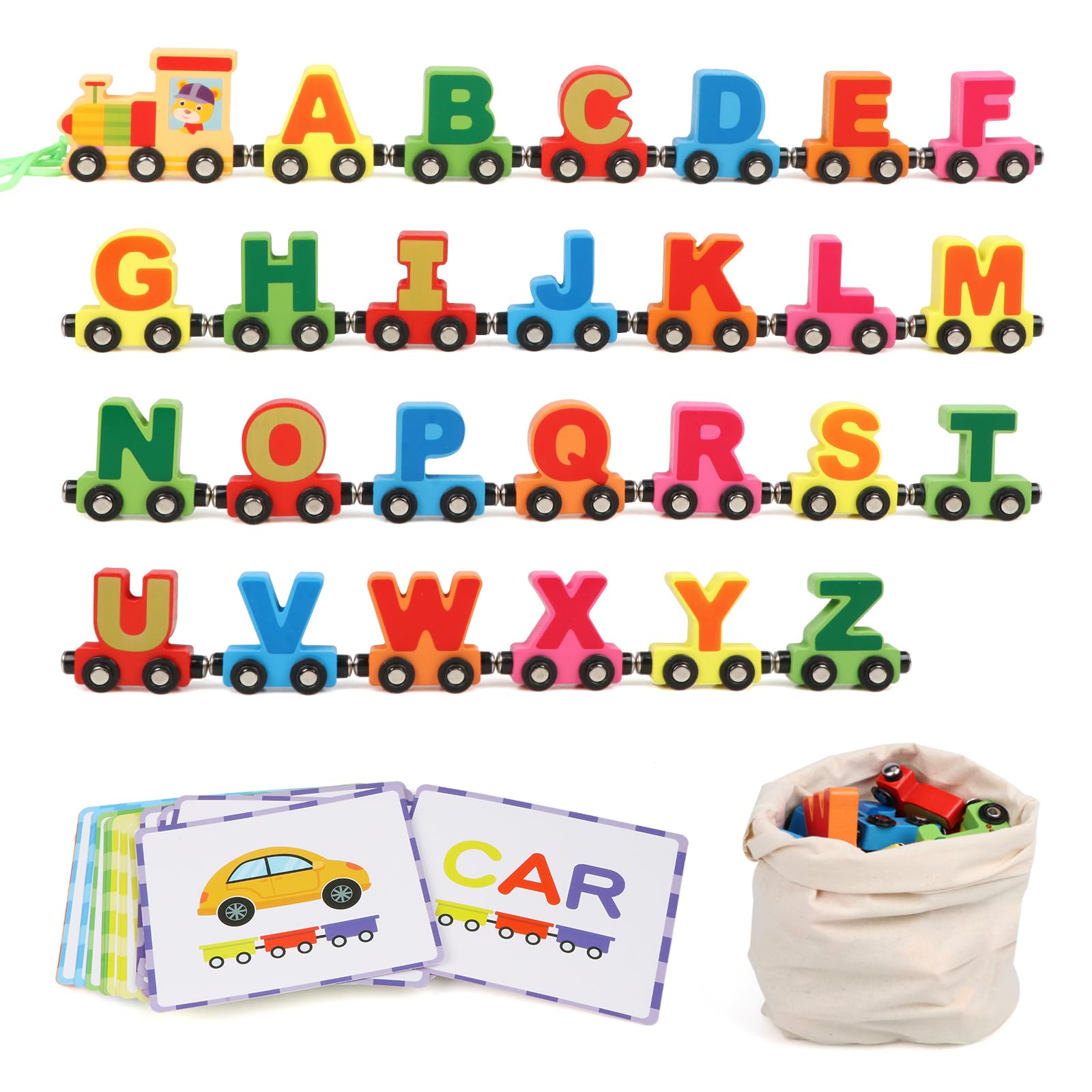 Amazon.com: Wondertoys Wooden Alphabet Train Toy 27 PCS Magnetic