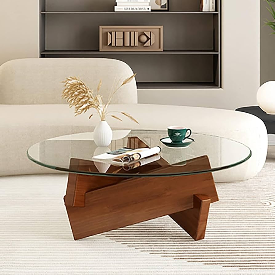 Amazon.co.jp: モダンなラウンドコーヒーテーブル 強化ガラストップ