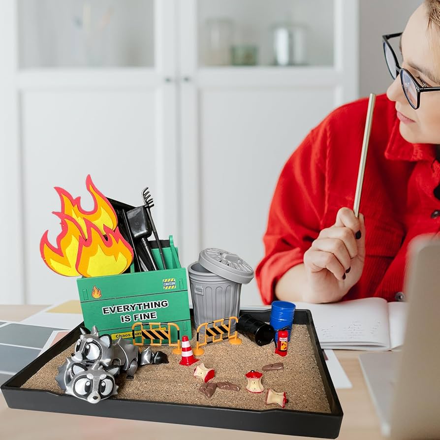 Amazon.com: Threeheng Dumpster Fire Zen Garden Desk Set - Trash