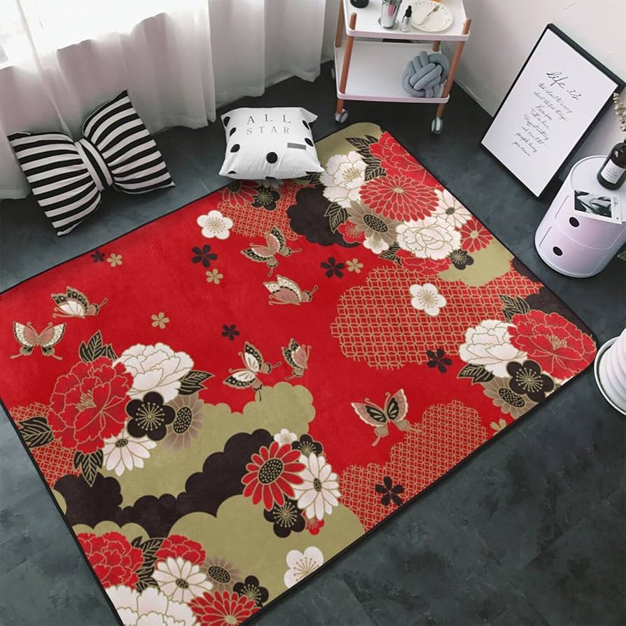 Amazon | 和風 和柄 花 カーペット 長方形 ラグマット ラグ 絨毯 夏用