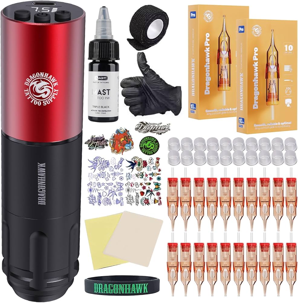 Amazon.com: Dragonhawk A1 Beginner Tattoo Kit, Wireless Complete