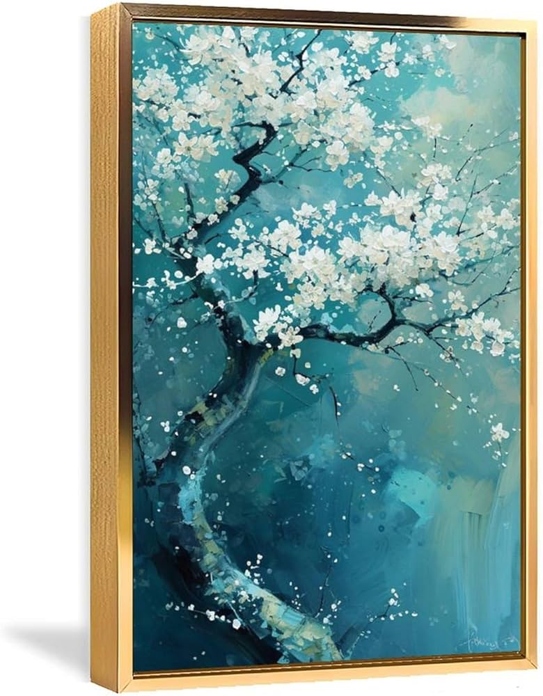 Amazon.co.jp: 絵画 白い花で覆われた木の油絵インテリア 絵画 魅力的