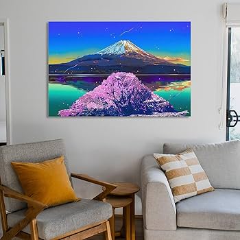 Amazon.co.jp: 鈴木英人の作品 《湖畔の桜富士》 アート ポスター