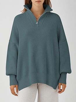 ANRABESS Women's Oversized Fashion Long Sleeve Quarter Zip Baggy