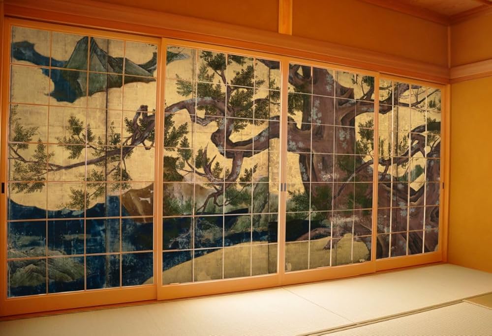 Amazon | アサヒペン 障子紙 狩野永徳 檜図屏風 4枚1組 幅91cm×長さ