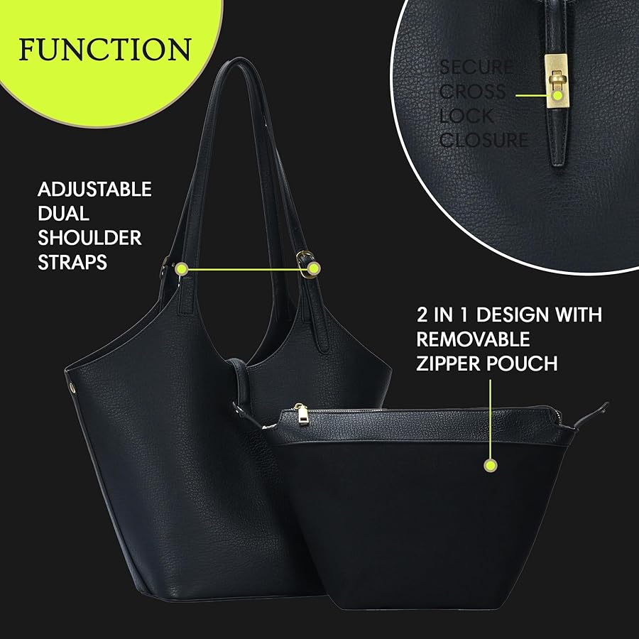 Amazon.com: Isabelle 2 in 1 Scoop Neck Tote (Black) - Vegan