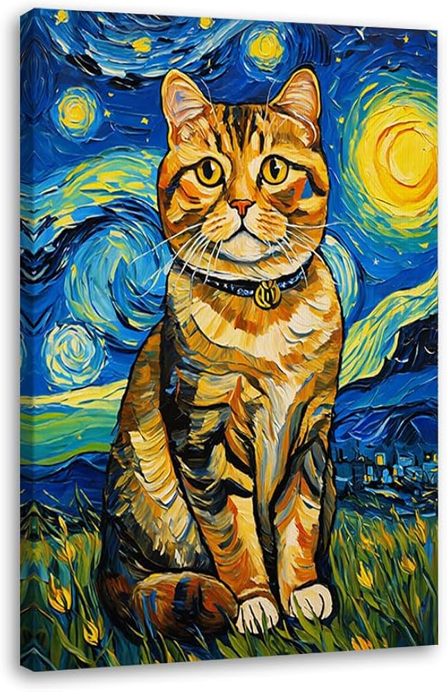 Amazon.co.jp: ゴッホ猫 星月夜 花 有名な油絵 ウォールアート