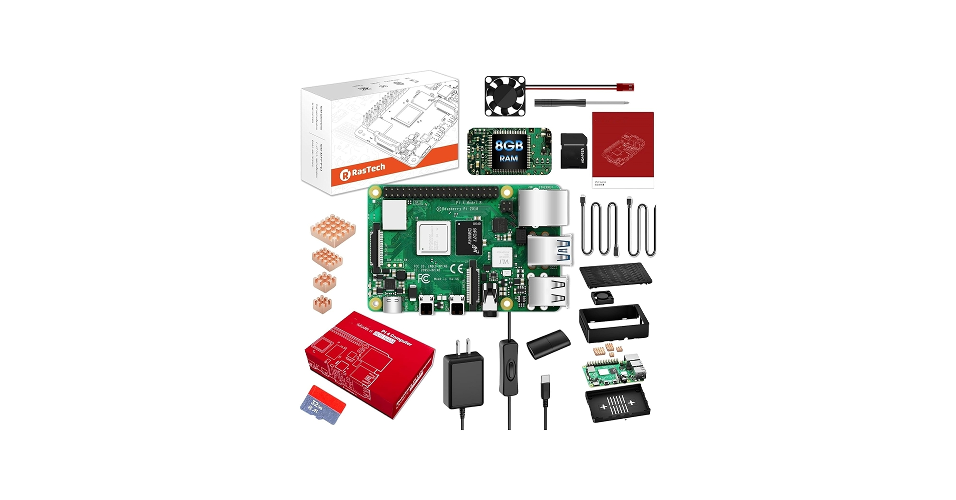 Amazon.com: RasTech Raspberry Pi 4 8GB Starter Kit with Pi4 8GB