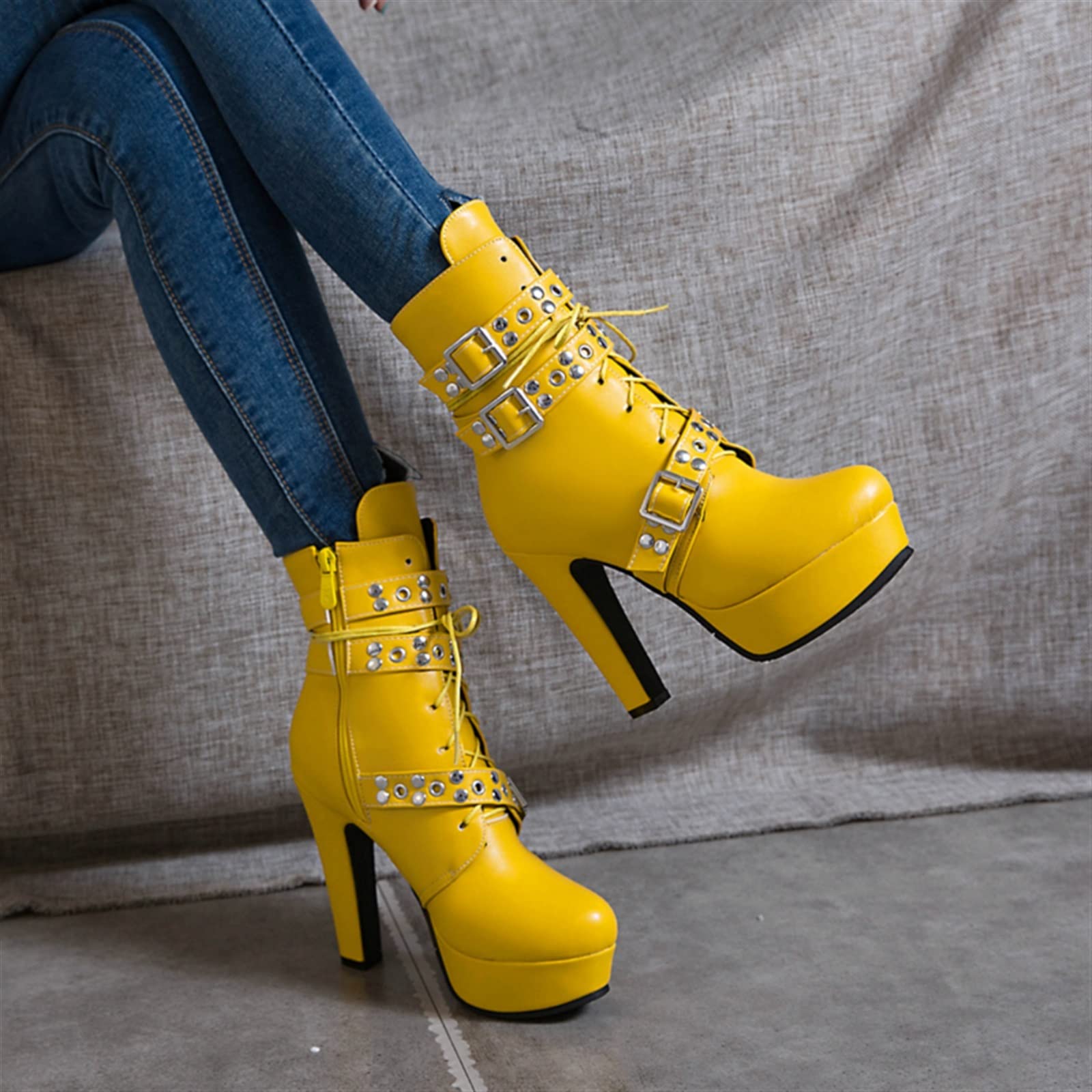 Amazon.com: ZHTAISOU Boots Red Yellow Women Ankle Boots Platform