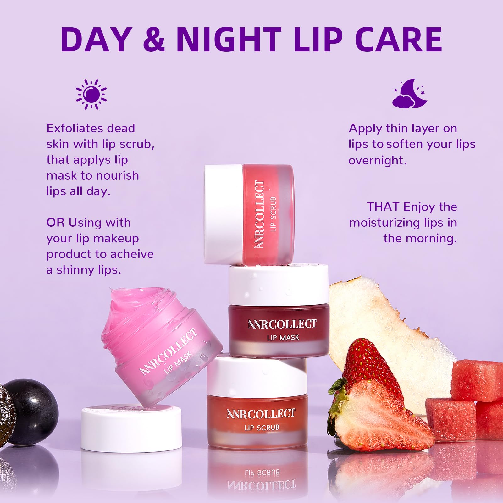 ANRCOLLECT Lip Scrub & Lip Mask - Overnight Lip Care Kits with 2