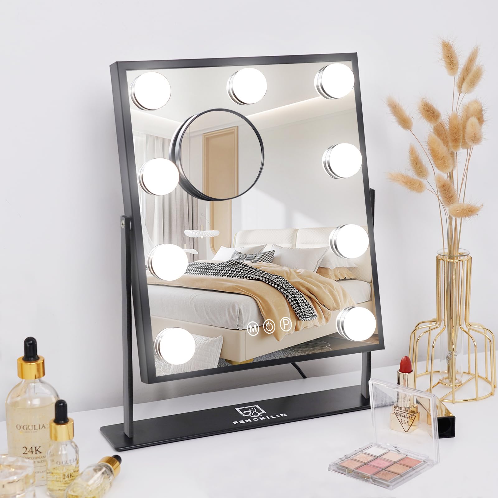 Amazon.co.jp: FENCHILIN 女優ミラー 卓上ミラー 化粧 鏡 卓上 ライト