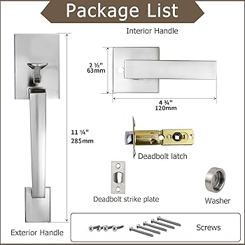 Azdele Front Door Handle Silver Set, Entry Satin Nickel Door