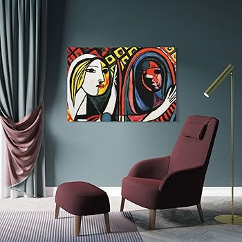 Amazon.co.jp: パブロ・ピカソ「鏡の前の少女」 壁飾り キャンバス