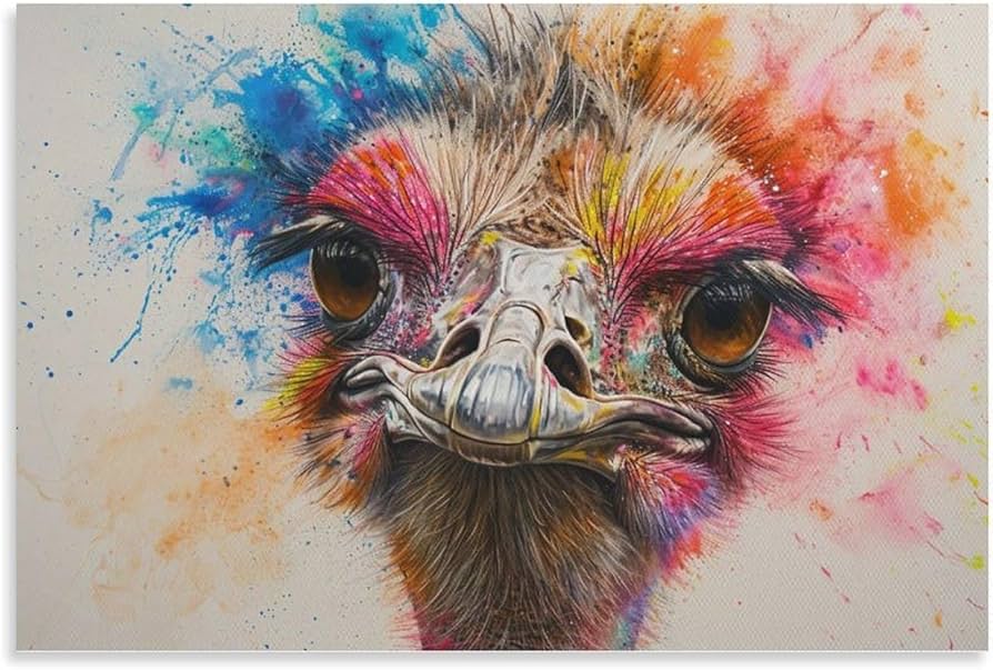 Amazon.co.jp: 絵画 カラフルなダチョウインテリア 絵画 動物イラスト