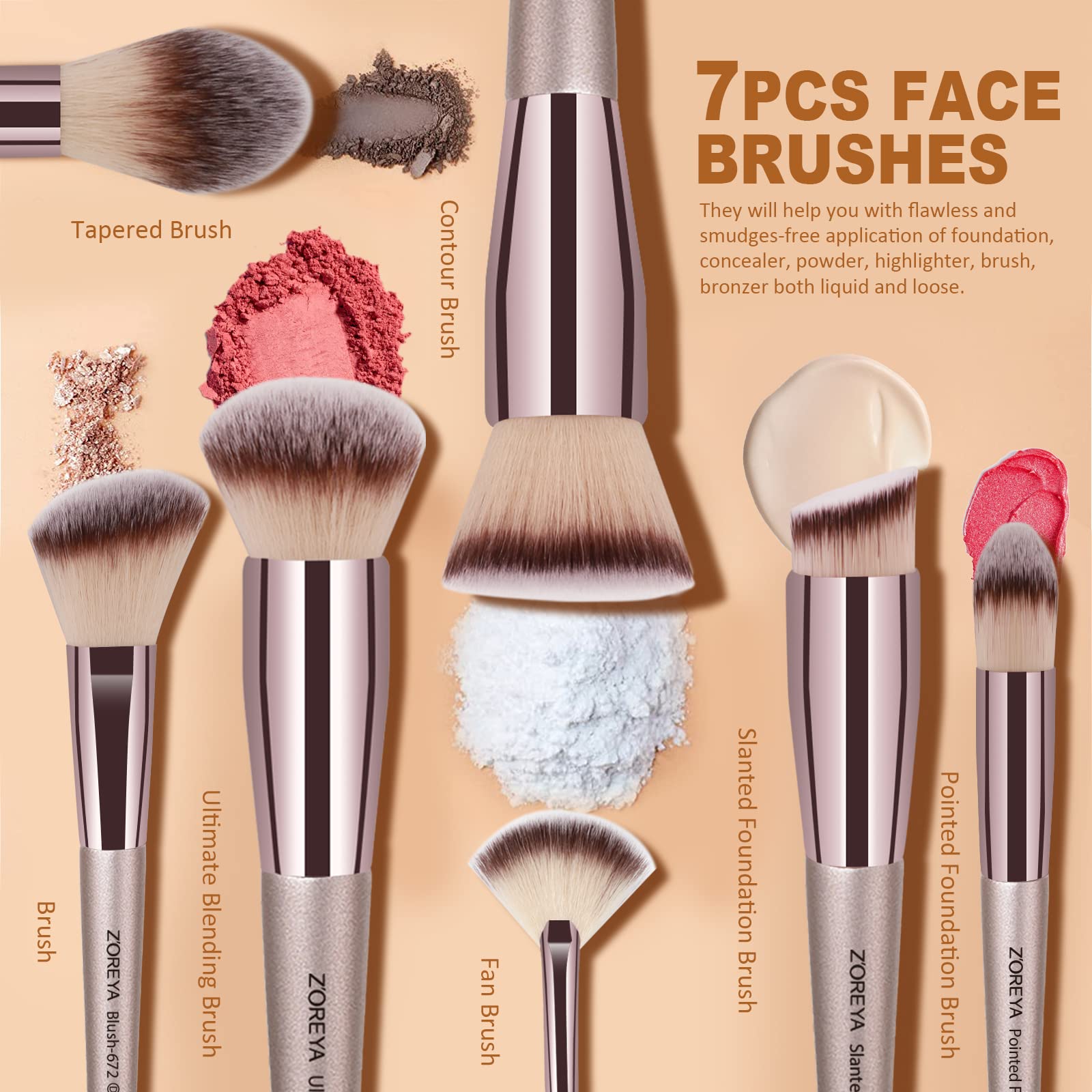 ZOREYA Makeup Brushes, 15 Pcs Professional Premium Synthetic Brush