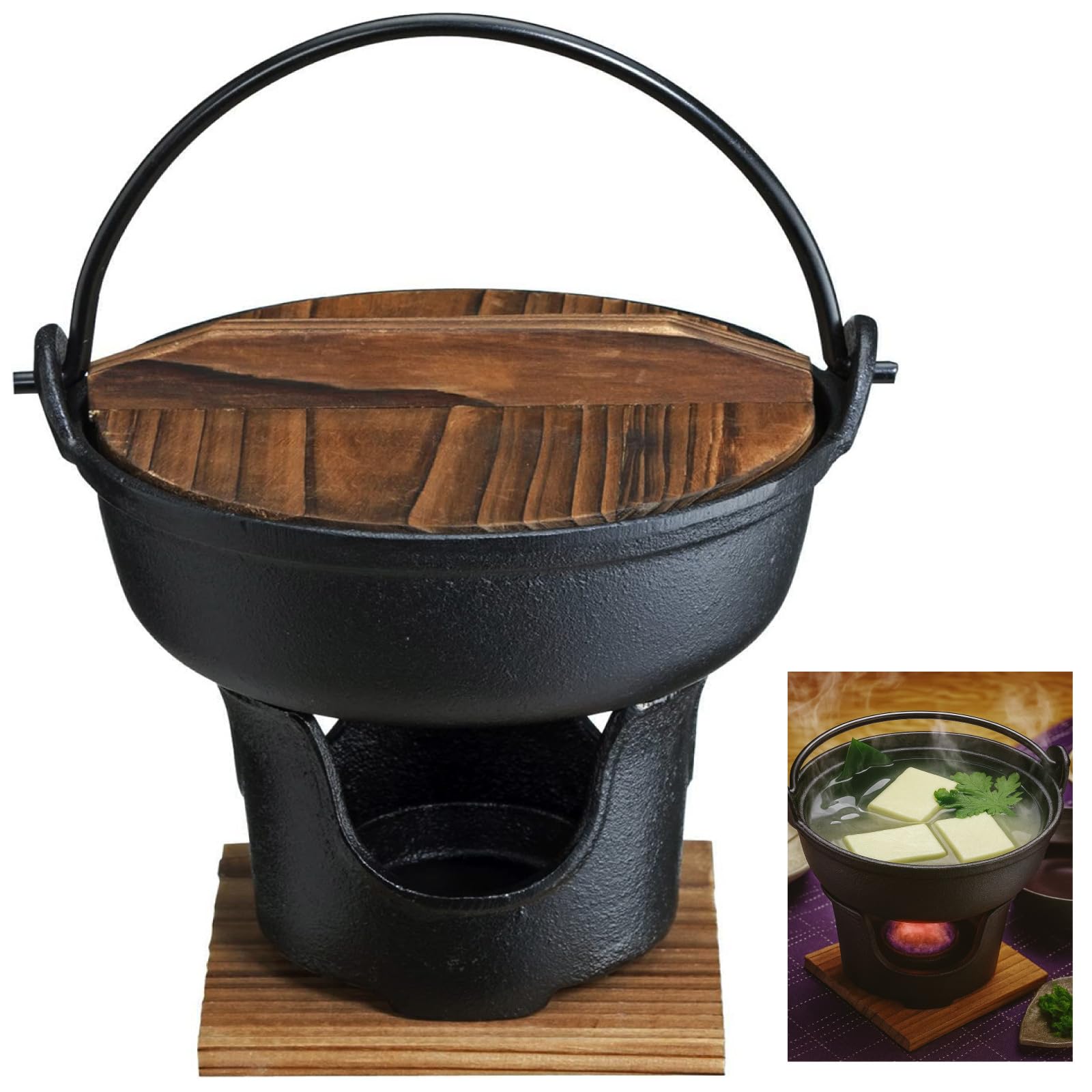 Amazon.co.jp: いろり 鍋 約18cm コンロセット 木蓋 敷板付 1-2人用