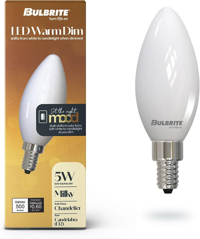 5 Watt LED B11 Light Bulbs, Warm Dimming 3000K (Soft White