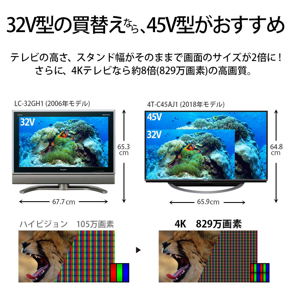Amazon | シャープ 45V型 液晶 テレビ AQUOS 4T-C45AJ1 4K Android TV