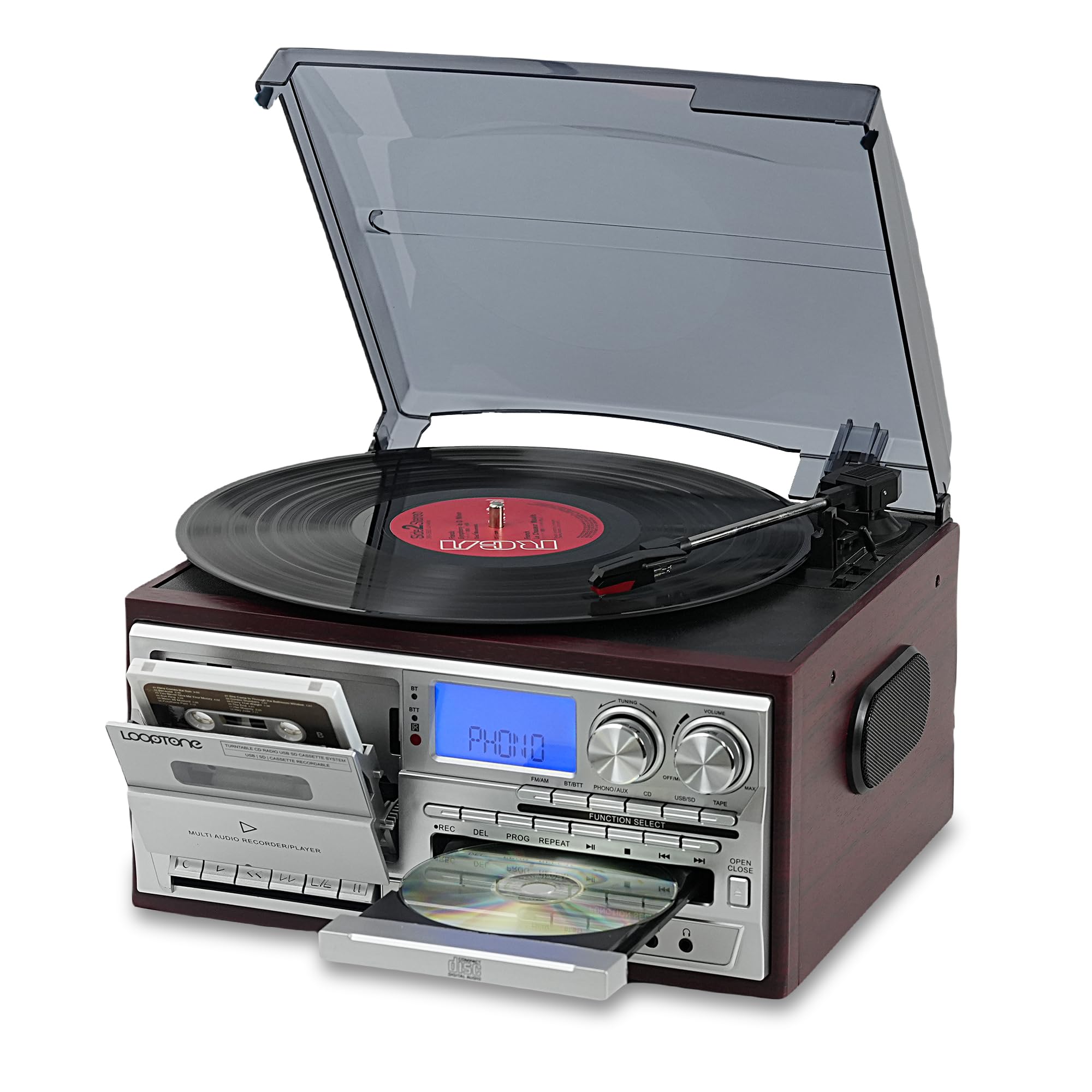 LoopTone Vinyl Record Player 10 in 1 3 Speed Bluetooth Vintage
