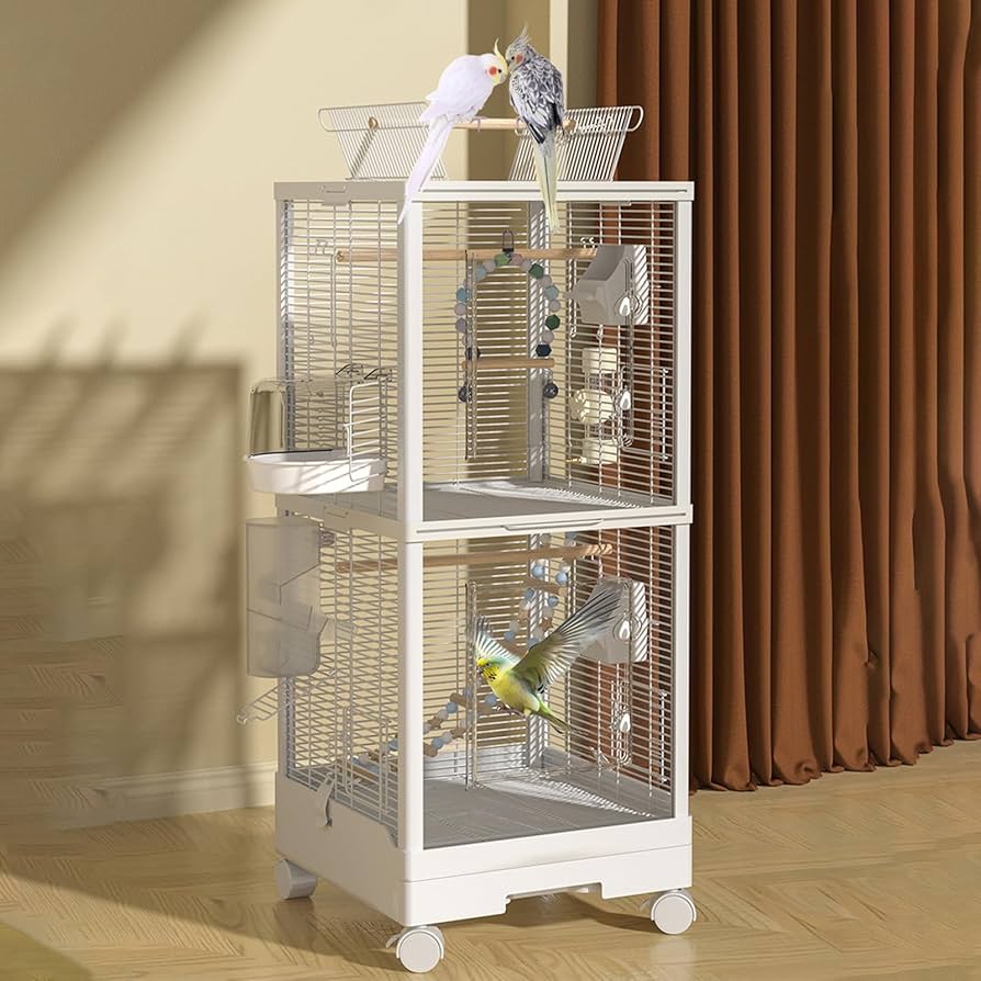 Amazon | Ruexue 鳥かご 透明アクリル製ドア＆多機能拡張口 文鳥