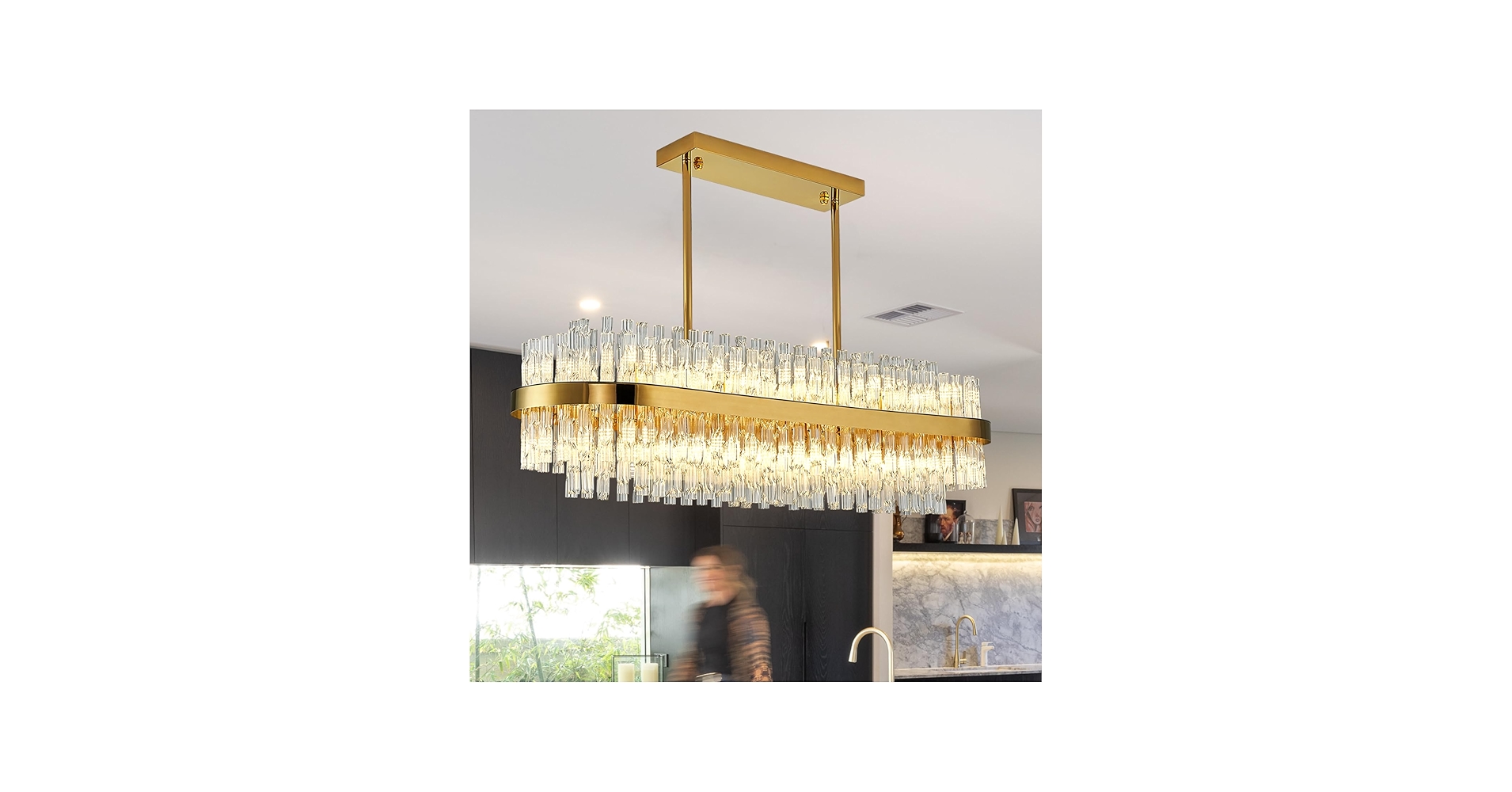 Siljoy Modern Crystal Chandelier 20 Lights Gold Rectangle 2 Tiers