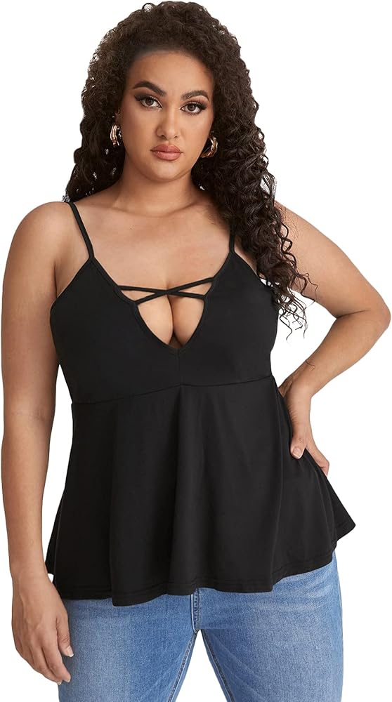 Milumia Women's Plus Size V Neck Criss Cross Spaghetti Strap