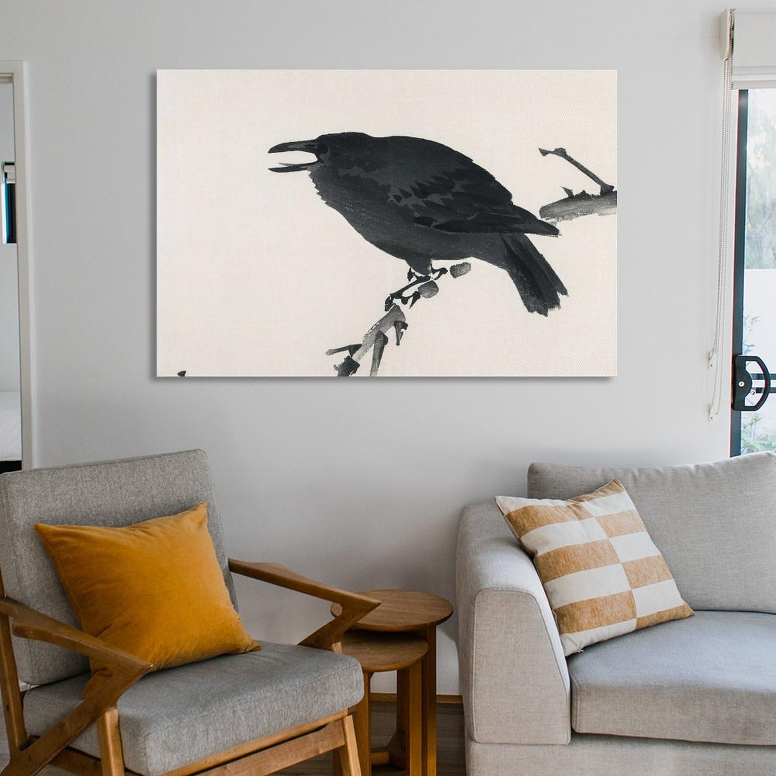 Amazon.co.jp: 絵画 枝にとまるカラスインテリア 絵画 日本の水墨画