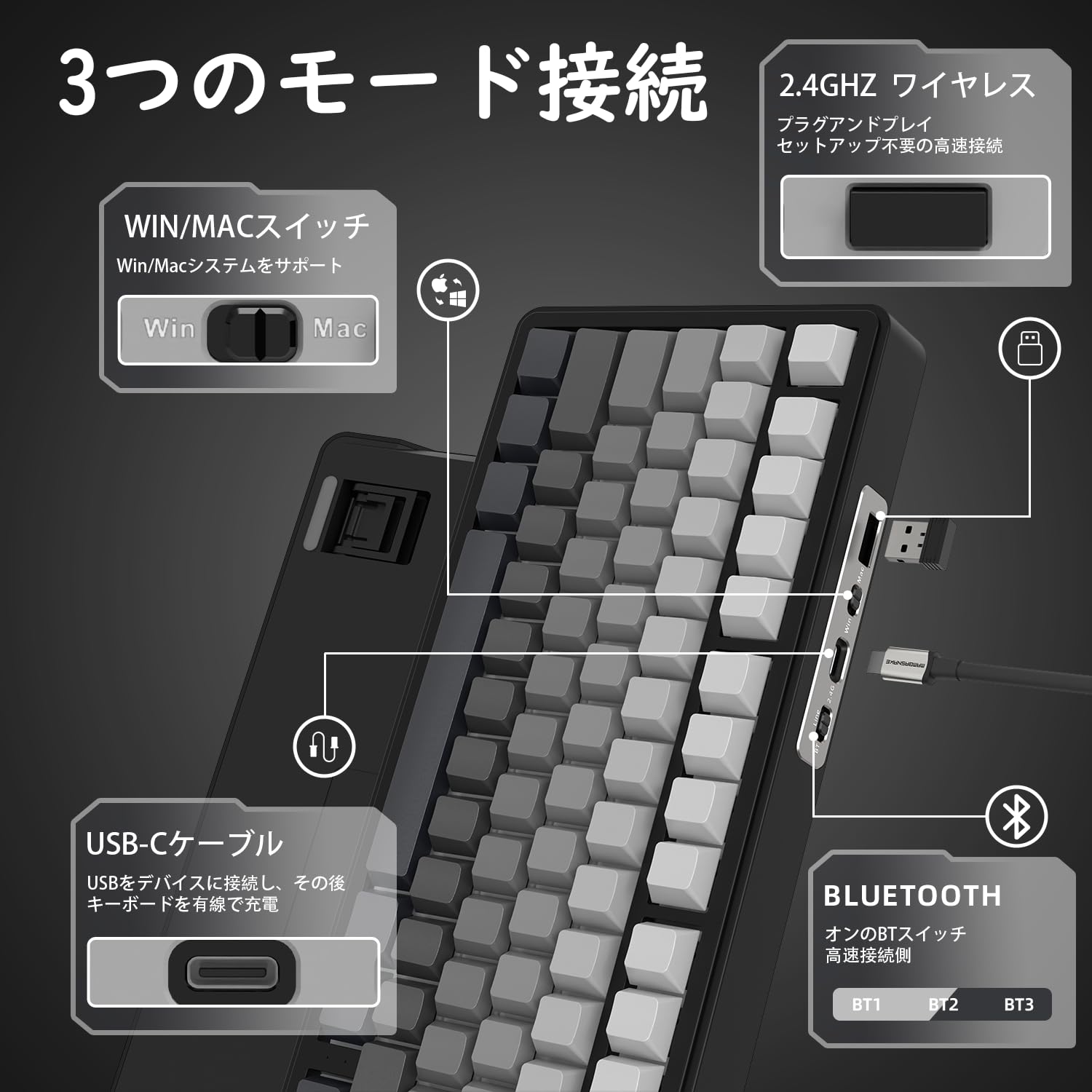 Amazon | ATTACK SHARK X85メカニカルキーボード、ノブ付き75