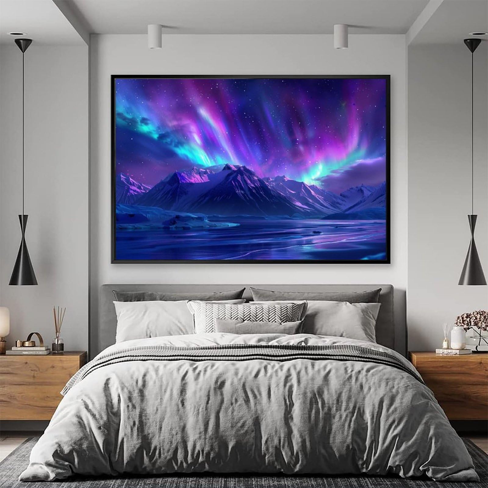 Amazon.co.jp: 絵画 氷河、雪山、オーロラの星空 アートパネル