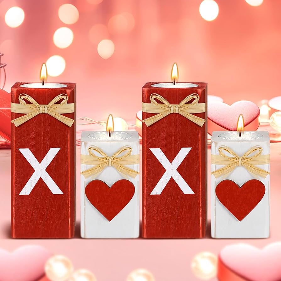 Amazon.com: MTLEE 4 Pcs Valentine's Day Candle Holders Wooden