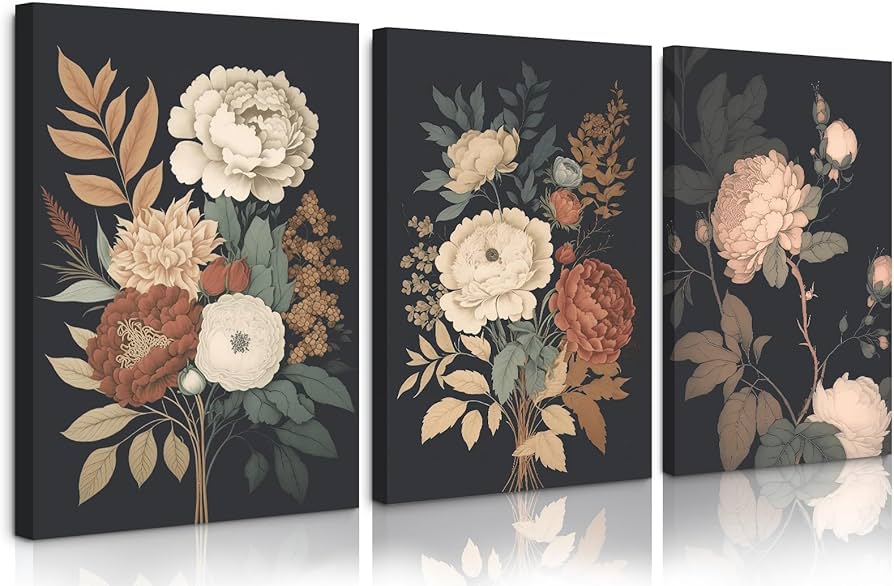 Amazon.com: Vintage Flower Wall Art Dark Floral Canvas Wall Art