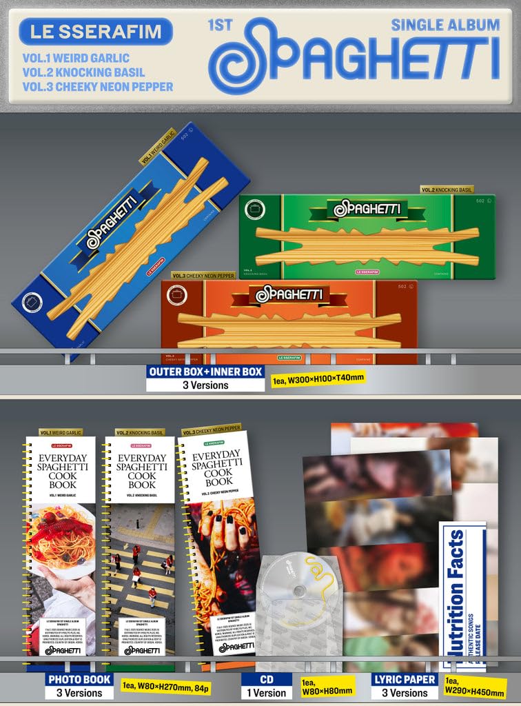 Amazon.com: LE-SSERAFIM Spaghetti 1st Single Album (3 ver. SET