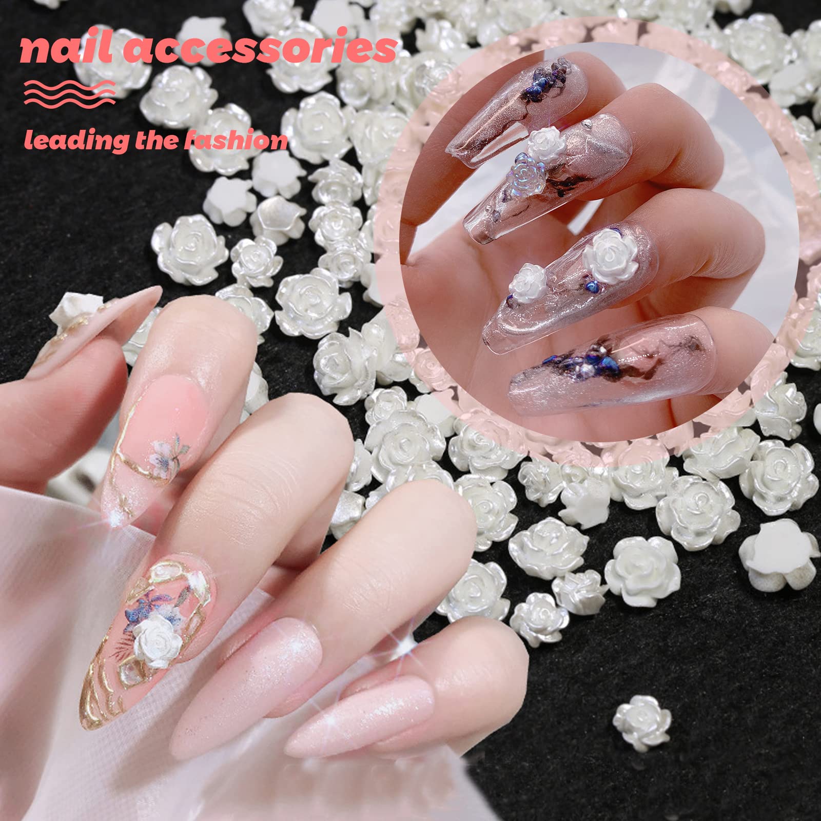 Amazon | ネイルパーツ 花 200個セット 立体 白い花 パール風 バラ