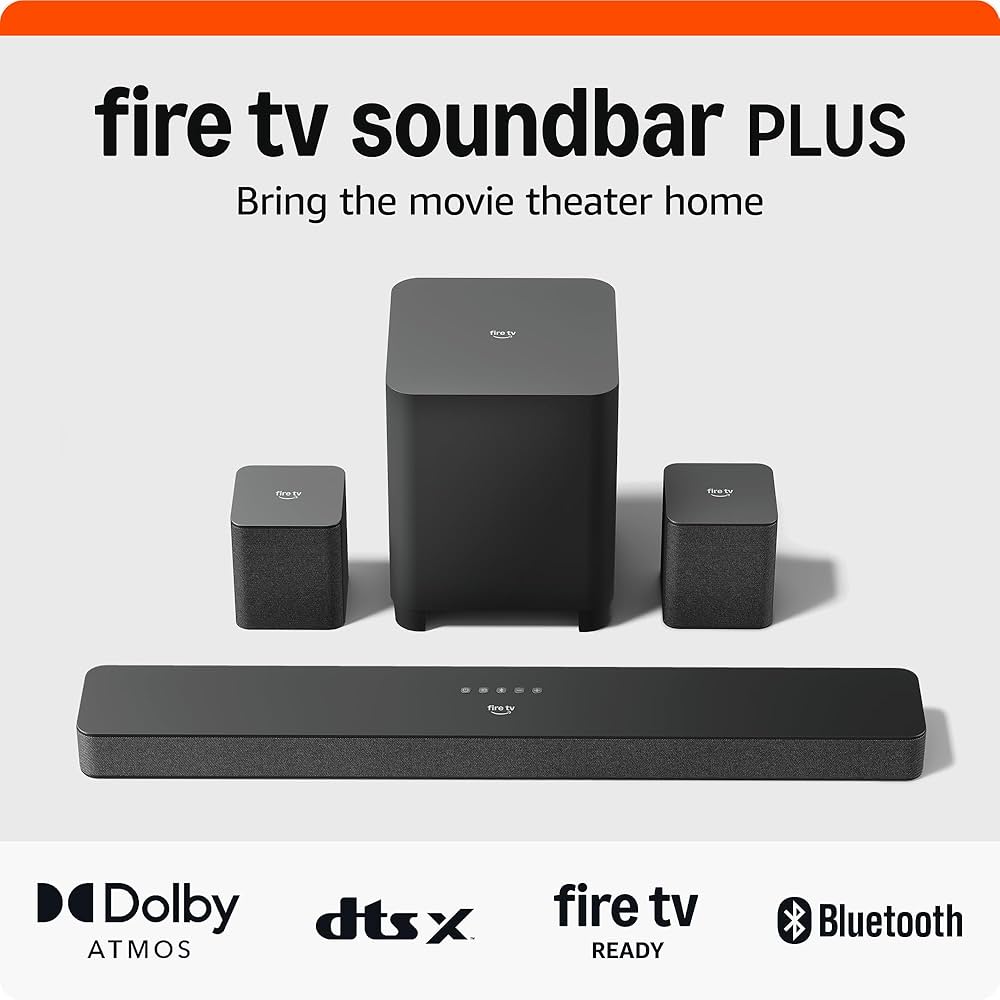 Fire TV Soundbar Plus with subwoofer and surround sound speakers
