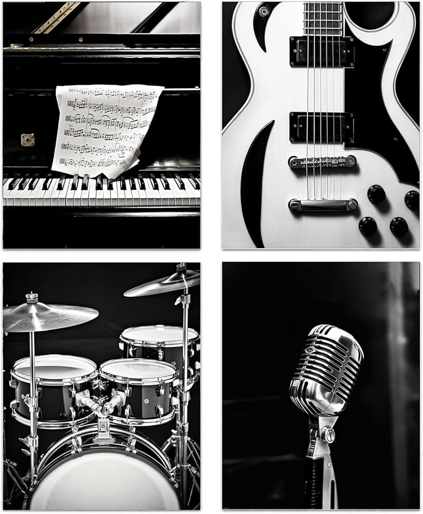 Amazon.com: TOCDGOO Vintage Music Wall Art - Set of 4 Black and