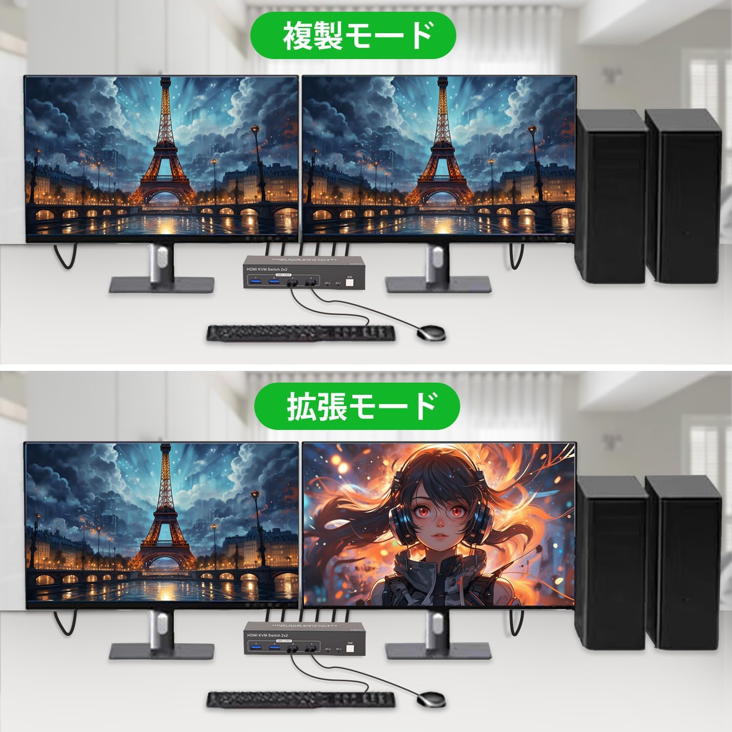 Amazon.co.jp: 【デュアルモニター 同時出力】4K 60Hz HDMI KVM 切替器
