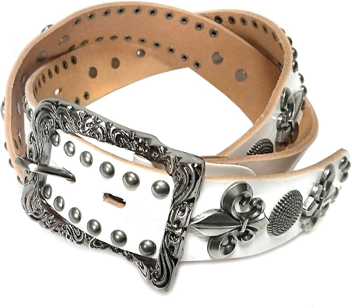 Amazon | [Deep Zone] スタッズベルト メンズ 革 百合紋章スタッズ