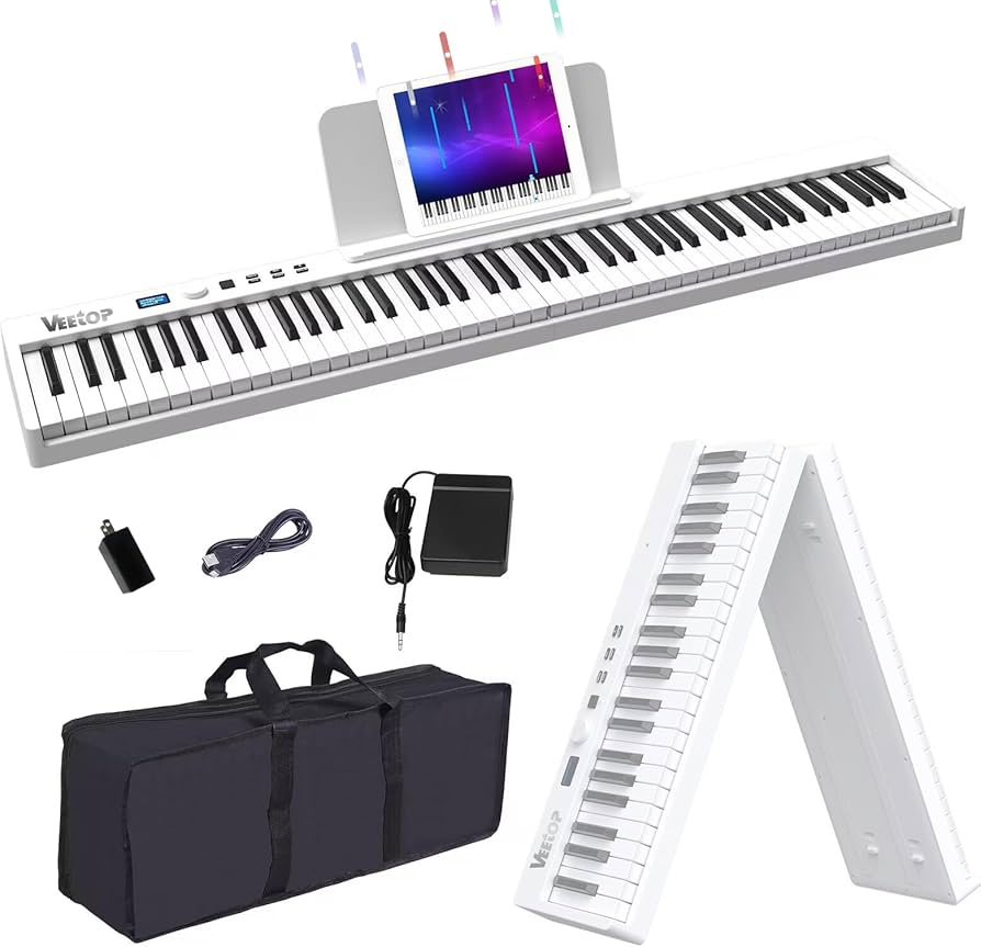 Amazon | Veetop 電子ピアノ 88鍵盤 【折り畳み式】 充電型 折り畳み