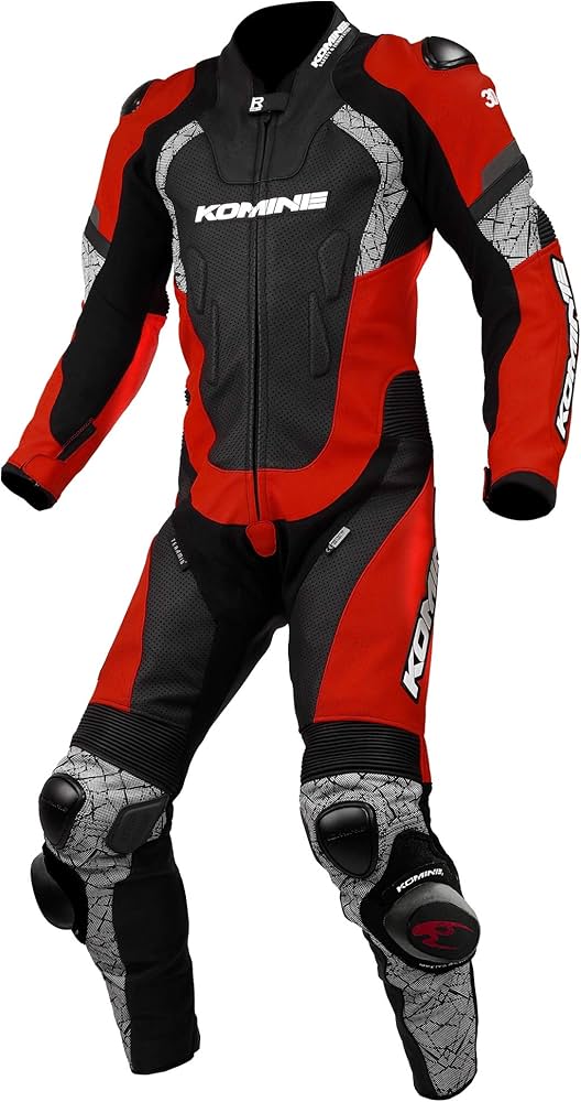 Amazon | コミネ(KOMINE) バイク用 レーシングレザースーツ レッド