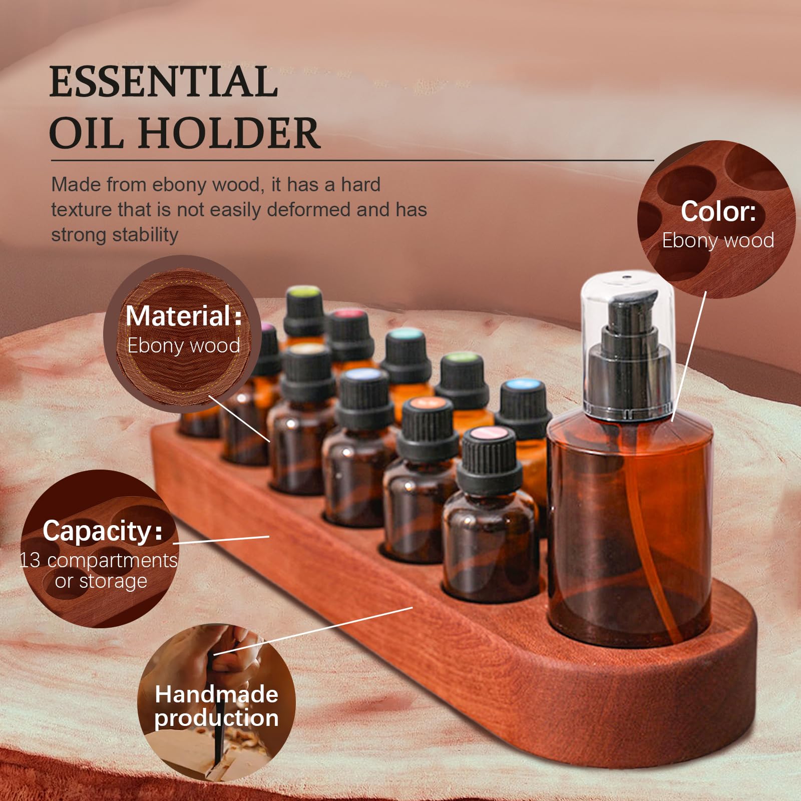 Amazon｜Wisnewth 木製アロマオイルボトルスタンド 13穴 レトロカラー