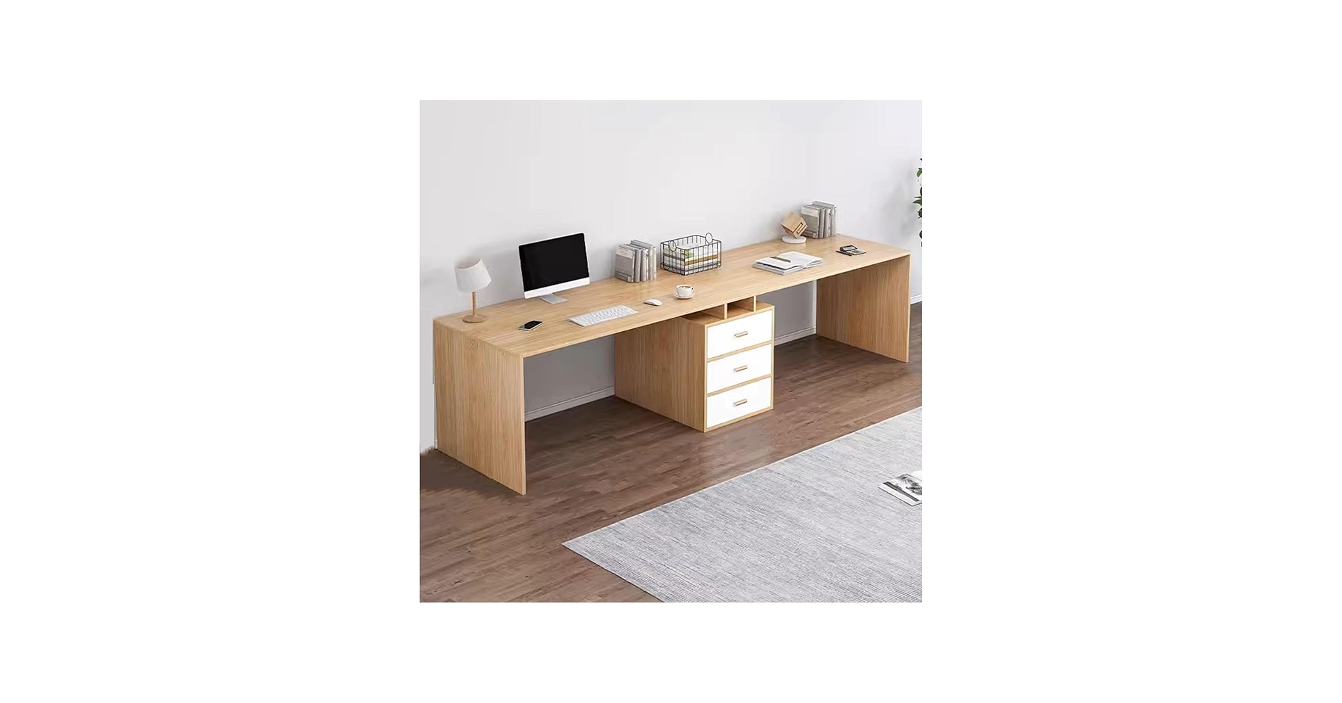 Amazon.com: double desk Double Desk Wood with 3 Storage Drawers