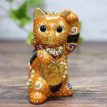 古伊万里 色絵金彩 招き猫 ／ H.285cm 幕末〜明治期 】九谷ねこ 縁起物