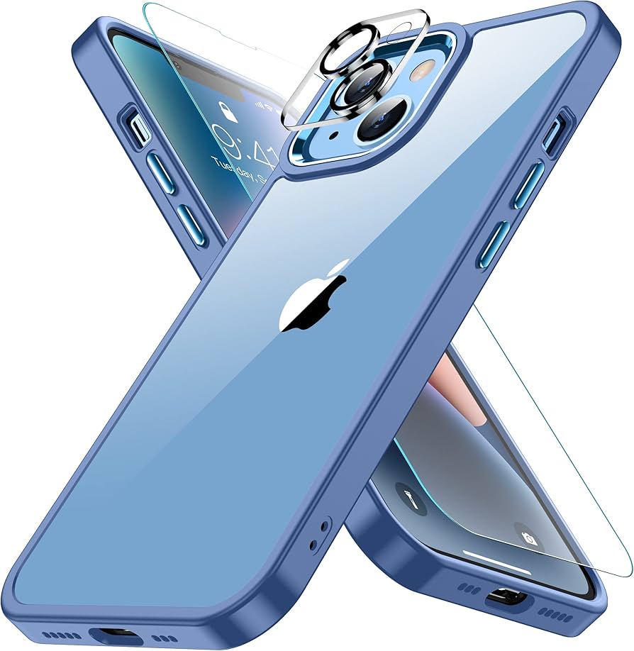 Amazon.co.jp: iPhone14 用 ケース ブルー カメラレンズ保護付き 耐