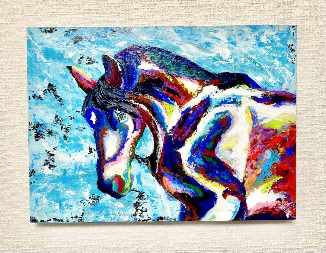 Amazon.co.jp: 原画 馬 一点物 絵 絵画 動物画 肉筆画 アクリル画 現代
