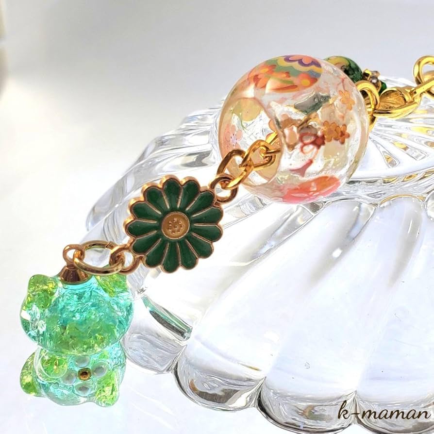 Amazon.co.jp: K-61 琉球ガラスのじゃれ猫キーホルダー 風鈴 和柄